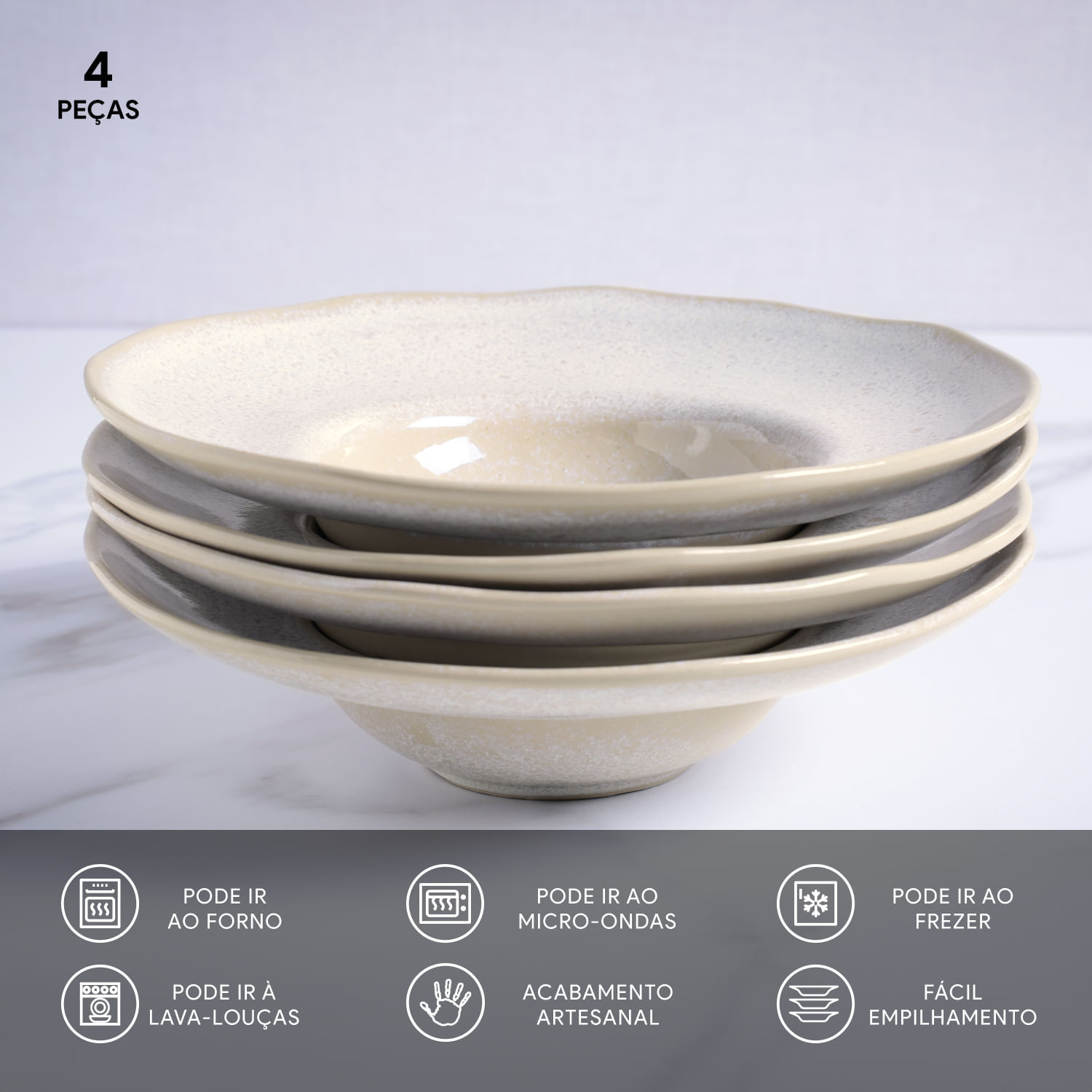 Conjunto com 4 Pratos de Massa Orgânico Latte Ø28x6,5cm 450ml - Imagem 3