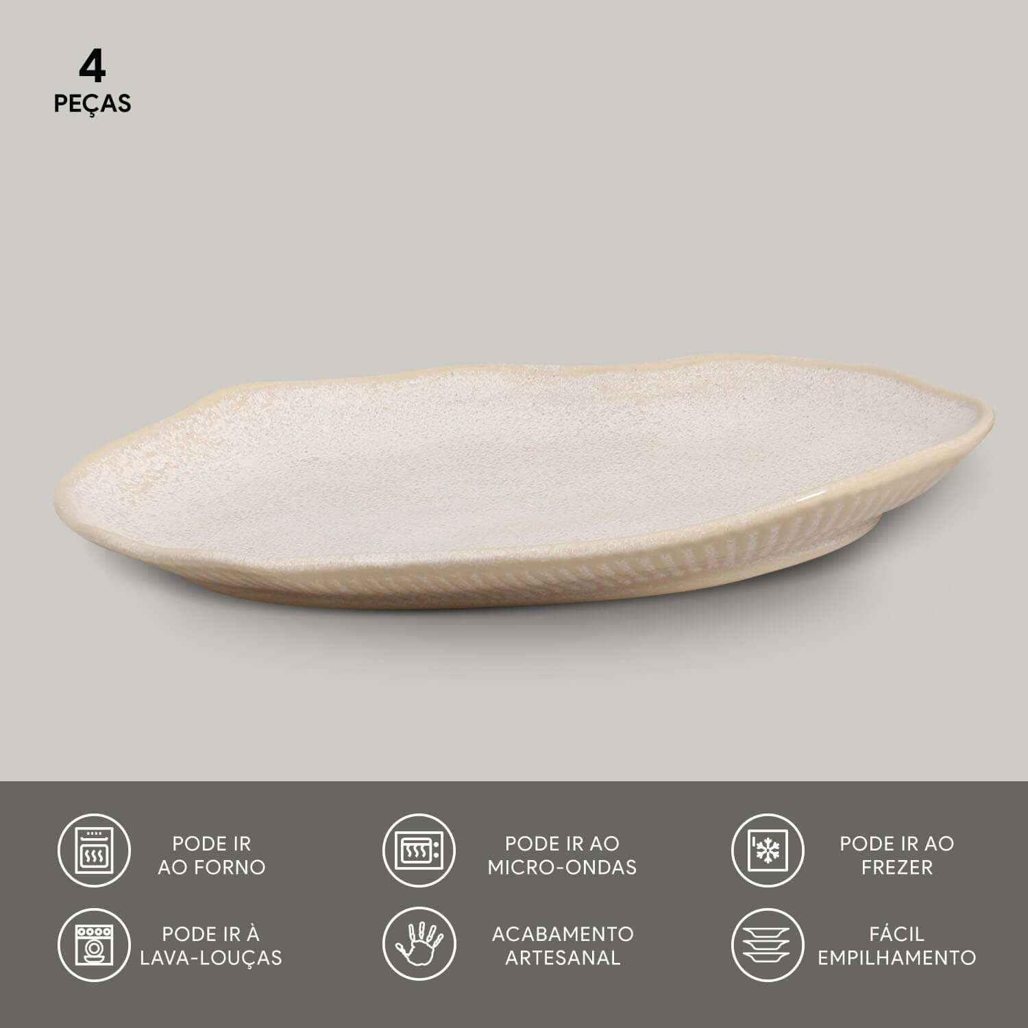 Conjunto com 4 Travessas Oval Rasa Média Bio Latte 30x20cm - Imagem 3