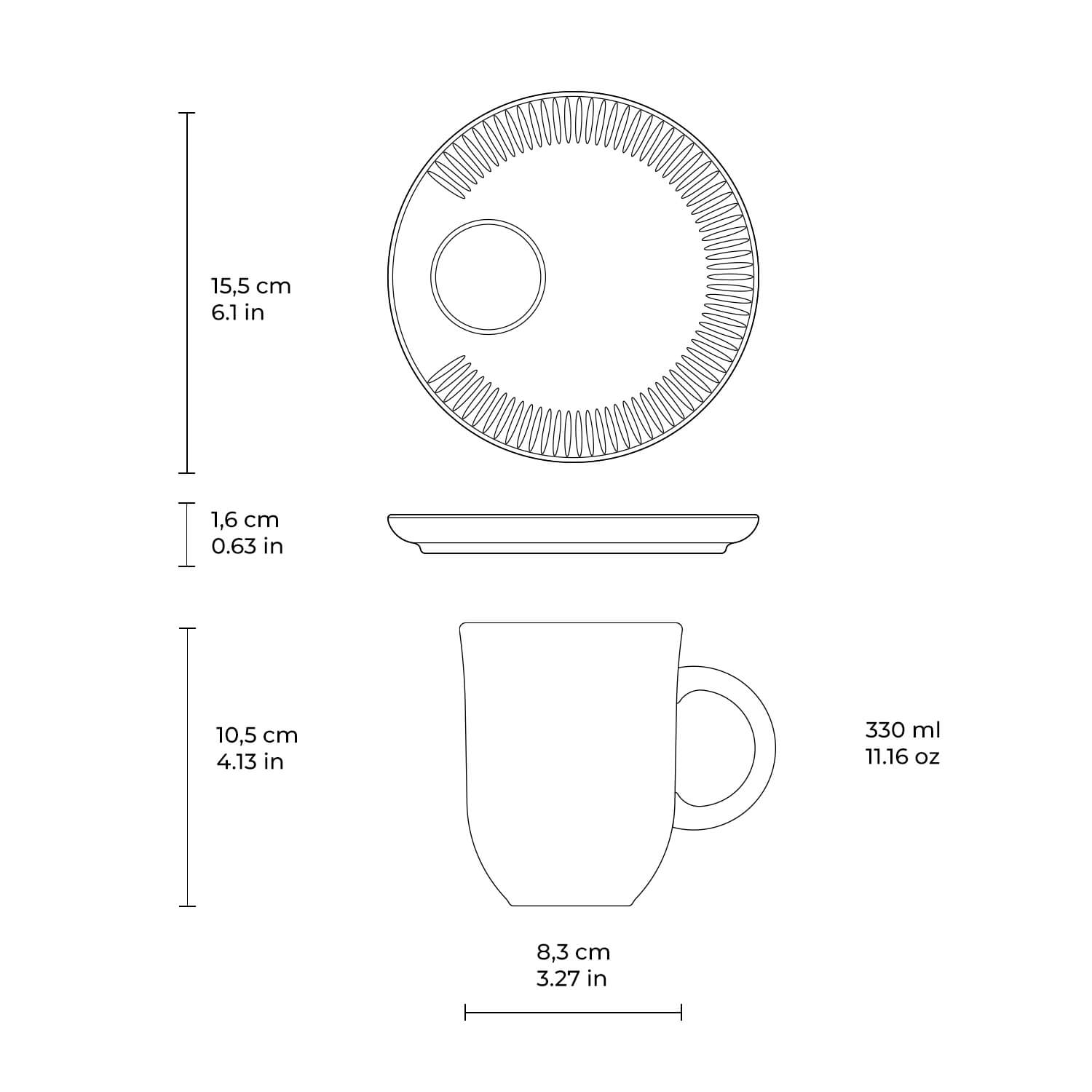 Kit Canecas Coup Stoneware com Pires Latte 330ML - Imagem 6