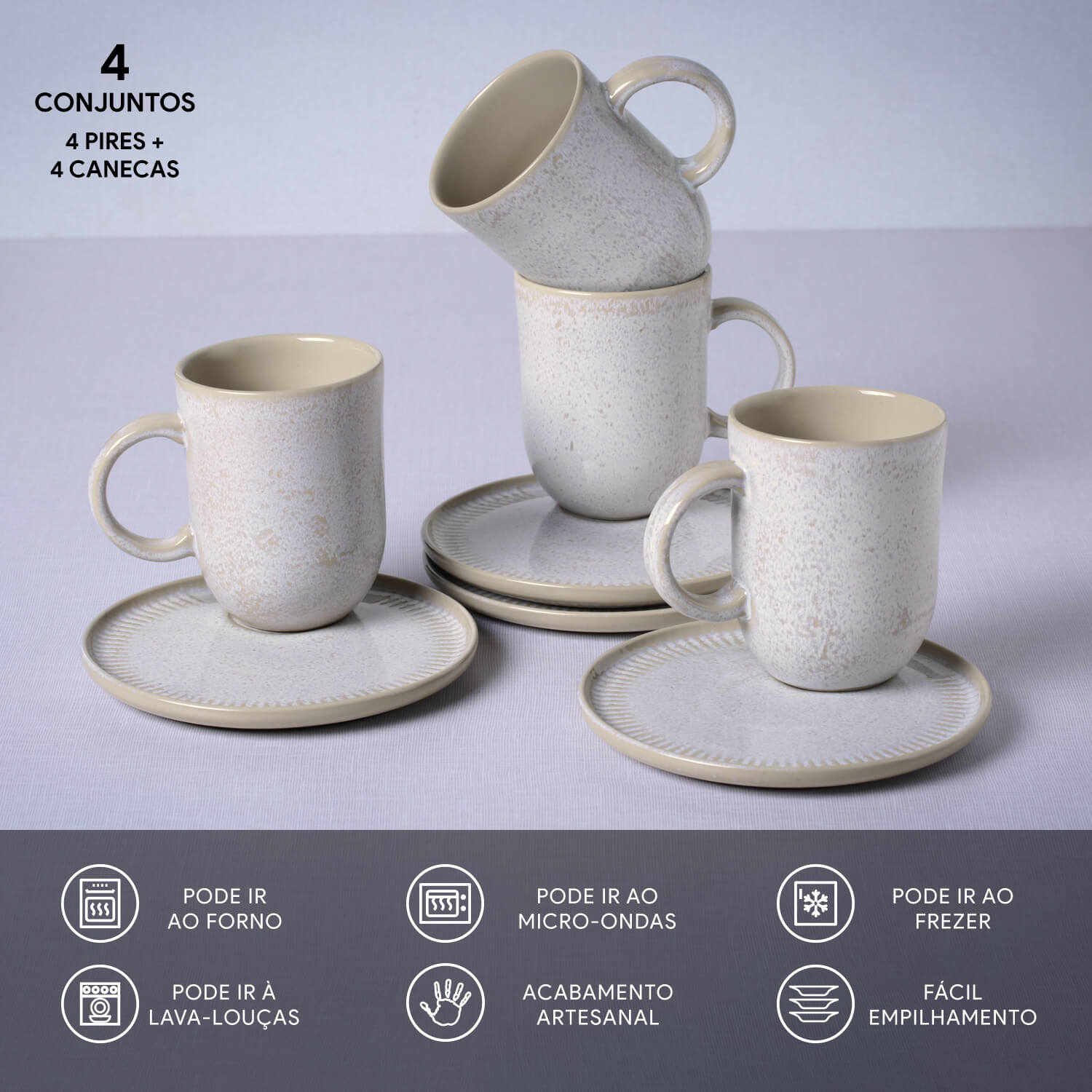 Kit Canecas Coup Stoneware com Pires Latte 330ML - Imagem 3