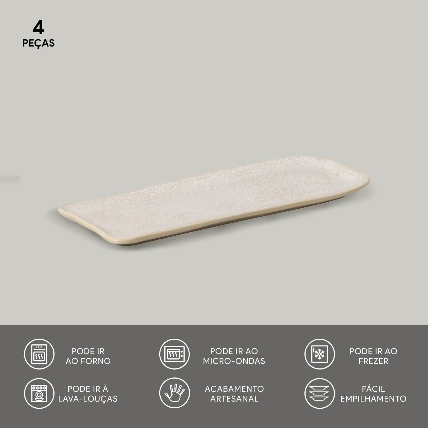 Conjunto com 4 Travessas Retangular Pequena Orgânico Latte 22x9,5cm - Imagem 3