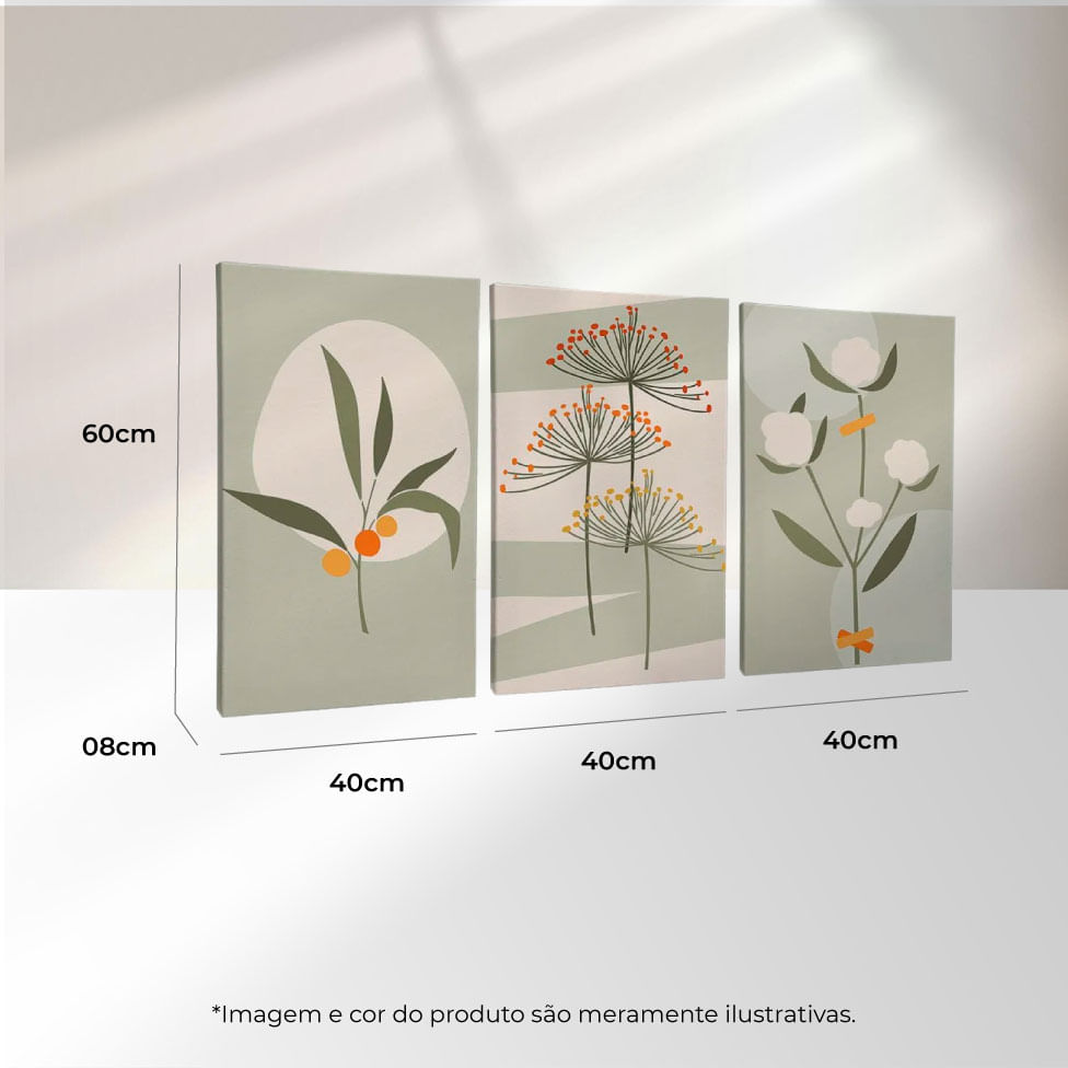 Quadro Decorativo 3 Telas Florais 40x60 Moldura Natural sem vidro - Imagem 3