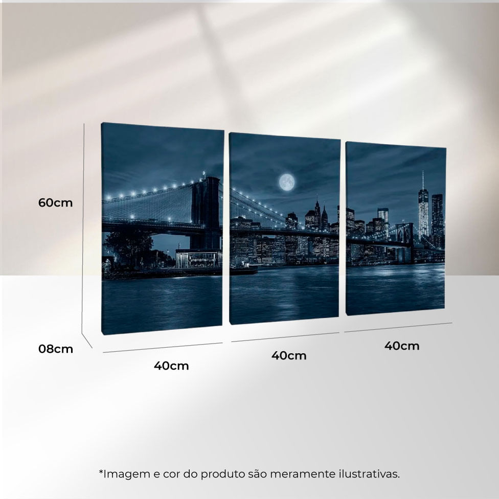 Quadro Decorativo 3 Telas Manhattan 40X60 Moldura Preto sem vidro - Imagem 3