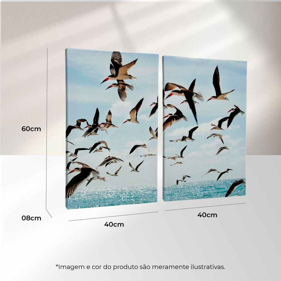 Quadro Decorativo 2 Telas Gaivotas 40X60 Moldura Preto sem vidro - Imagem 3