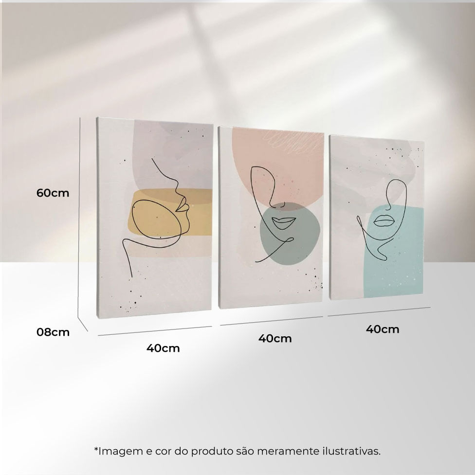 Quadro Decorativo 3 Telas Rosto Linhas III 40x60 Moldura Natural sem vidro - Imagem 3