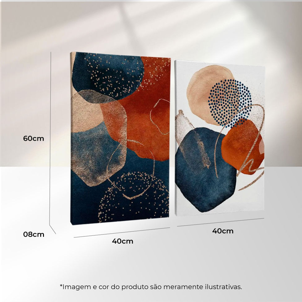 Quadro Decorativo 2 Telas decorativo Telas Abstrato XVII 40X60 Moldura Preto sem vidro - Imagem 3
