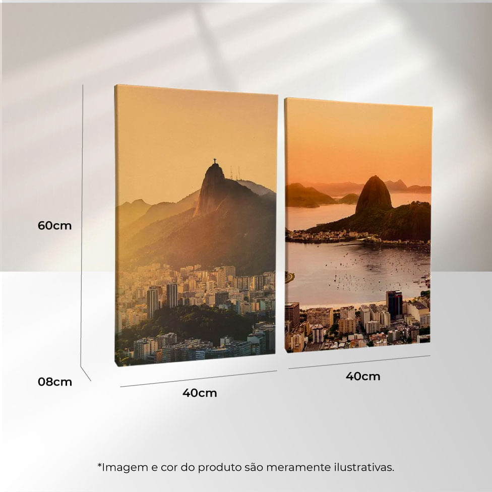 Quadro Decorativo 2 Telas Cidades Rio de Janeiro Por do Sol 40X60 Moldura Preto sem vidro - Imagem 3