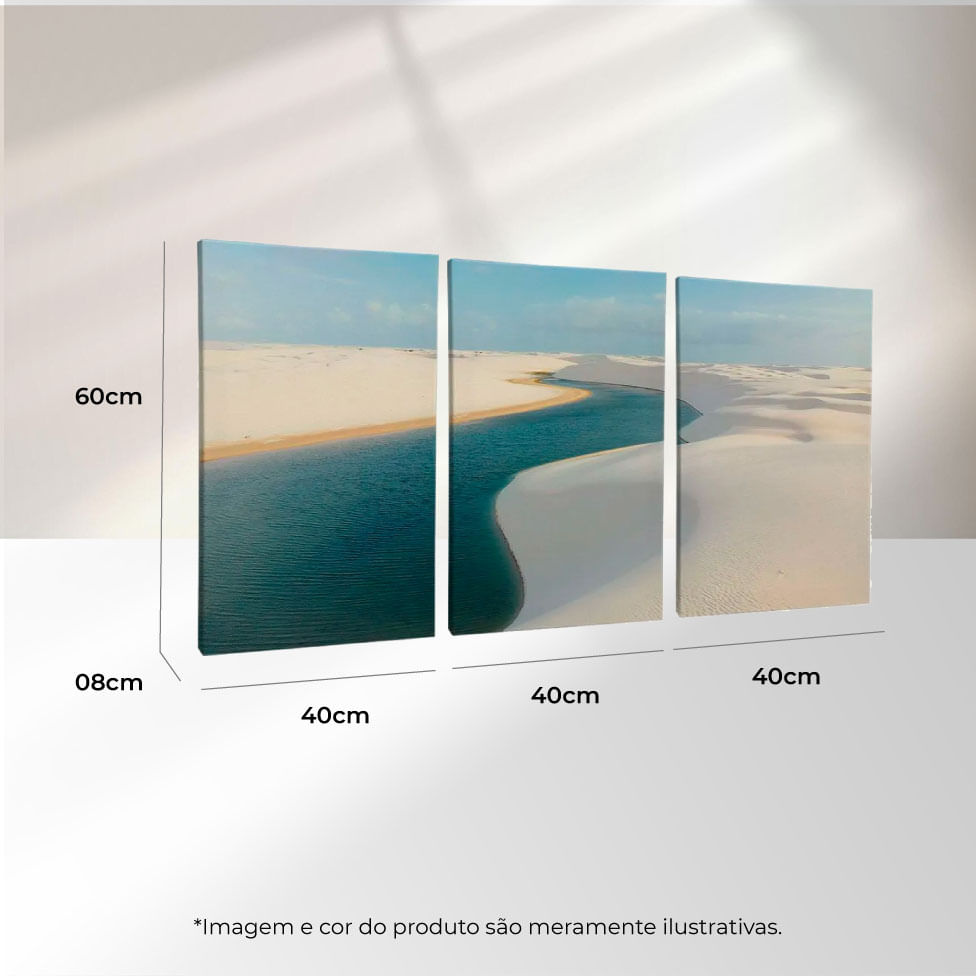 Quadro Decorativo 3 Telas Lençóis Maranhenses 40x60 Moldura Natural sem vidro - Imagem 3