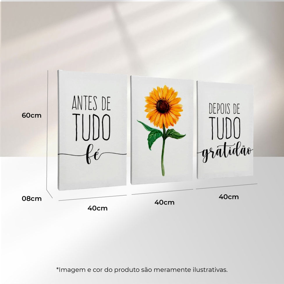 Quadro Decorativo 3 Telas Gratidão 40x60 Moldura Natural sem vidro - Imagem 3