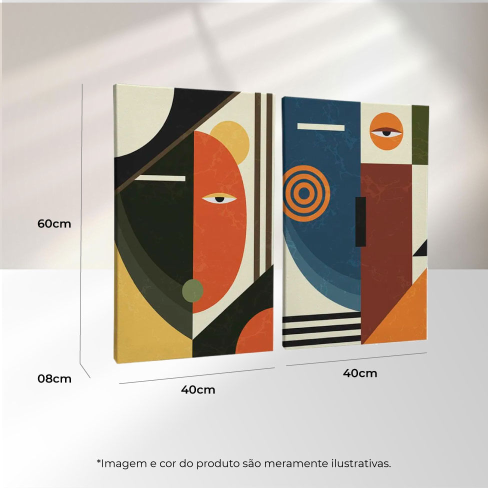 Quadro Decorativo 2 Telas Cubismo Abstrato 40X60 Moldura Preto sem vidro - Imagem 3