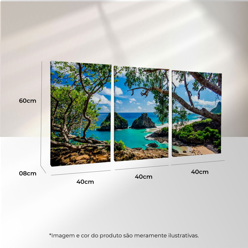 Quadro Decorativo 3 Telas Fernando de Noronha II 40X60 Moldura Preto sem vidro - Imagem 3