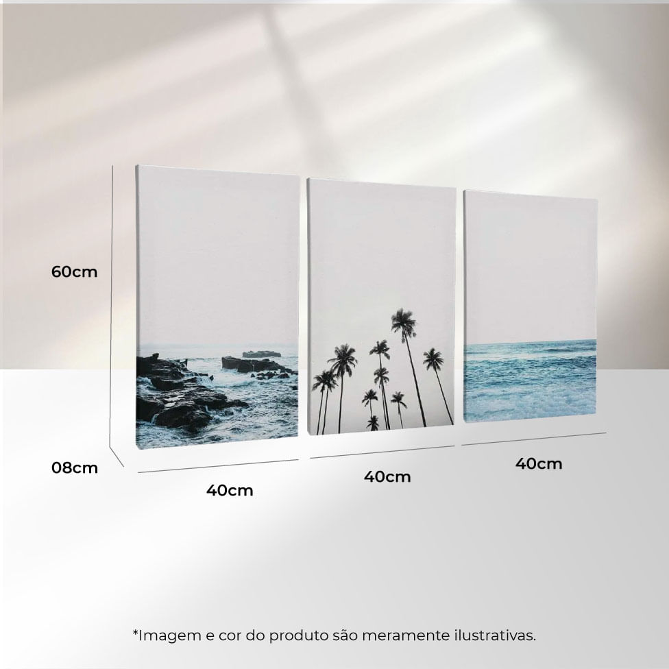 Quadro Decorativo 3 Telas Tropical II 40x60 Moldura Natural sem vidro - Imagem 3