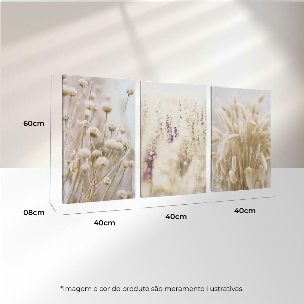 Quadro Decorativo 3 Telas Floral Provence 40X60 Moldura Branca sem vidro - Imagem 3