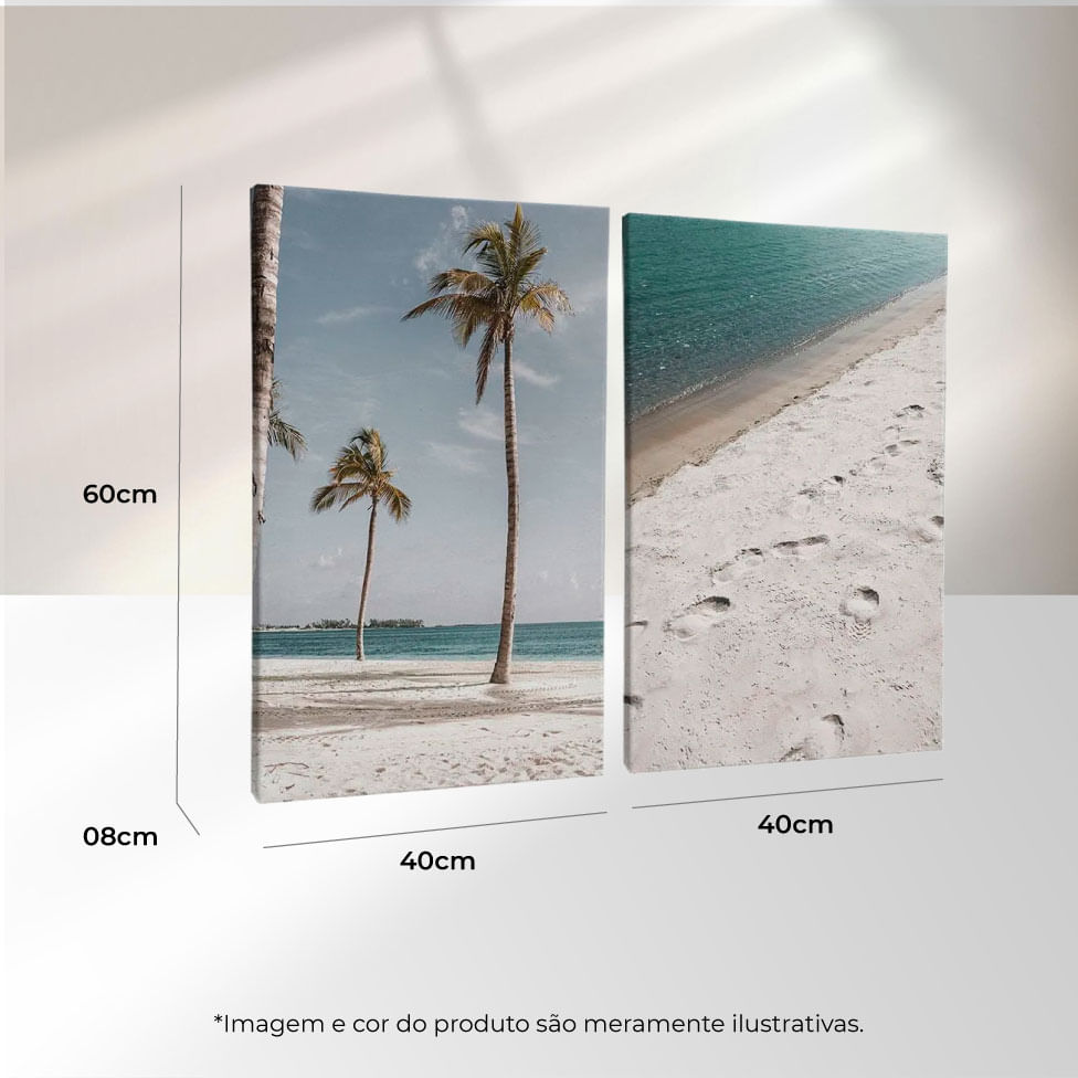 Quadro Decorativo 2 Telas Beira Mar Coqueiro 40X60 Moldura Preto sem vidro - Imagem 3