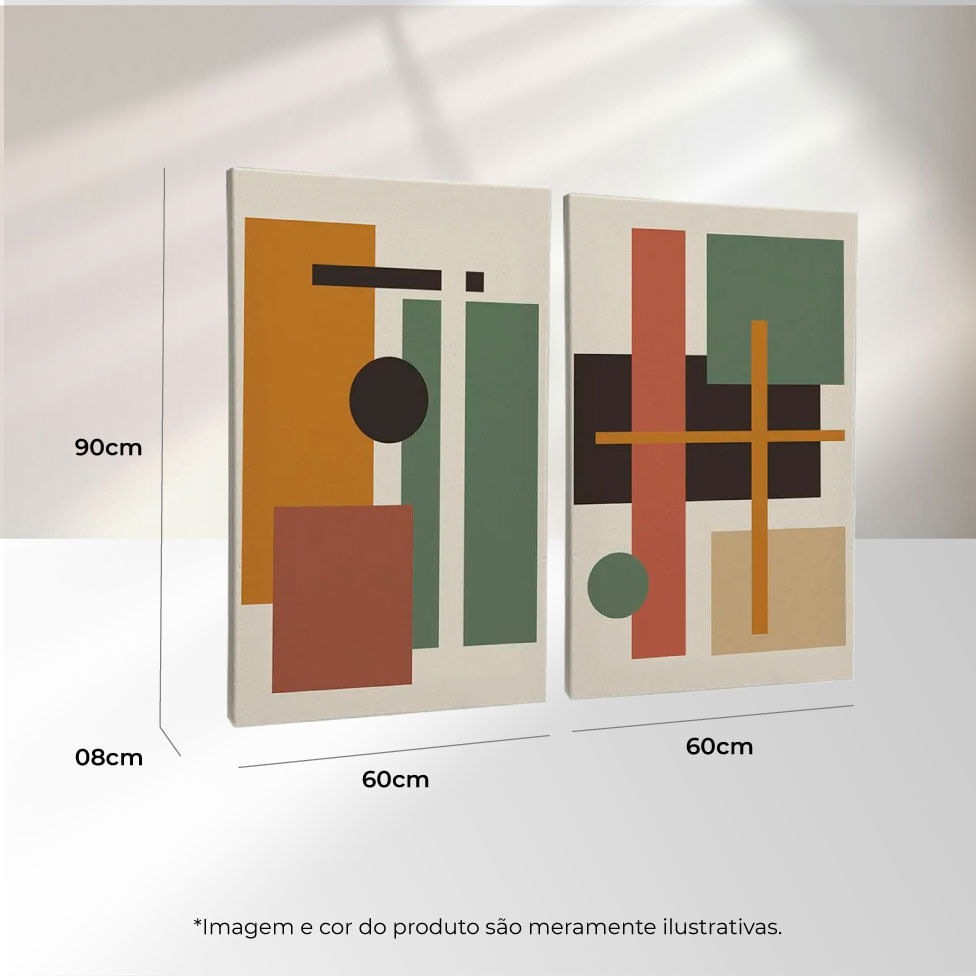 Quadro Decorativo 2 Telas Formas Geométrico Abstrato Linhas Verde 60x90 Moldura Preta com vidro - Imagem 3