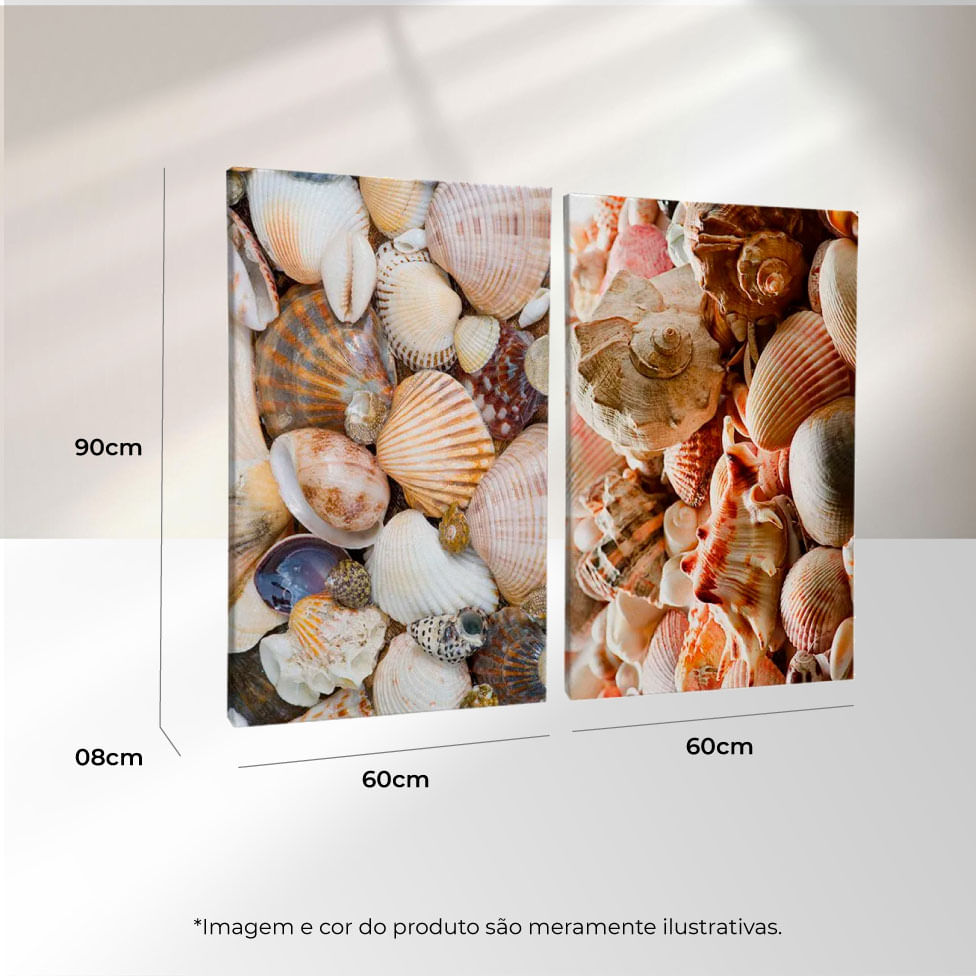 Quadro Decorativo 2 Telas Conchas II 60x90 Moldura Preta com vidro - Imagem 3