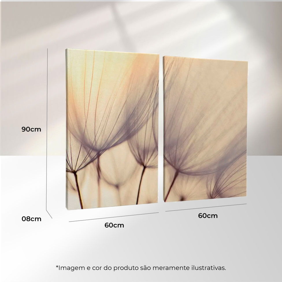 Quadro Decorativo 2 Telas Florais Dente de Leão Claro 60x90 Moldura Preta com vidro - Imagem 3