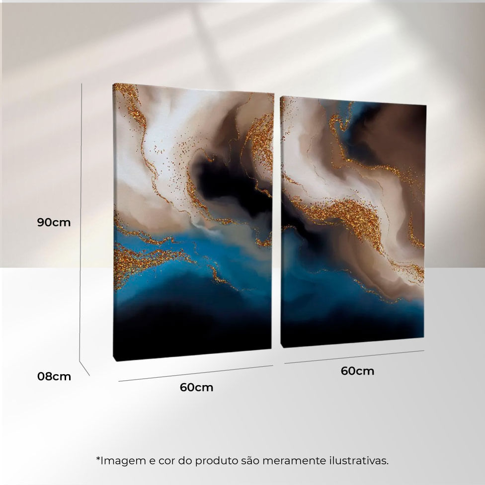 Quadro Decorativo 2 Telas Abstrato XII 60x90 Moldura Preta com vidro - Imagem 3