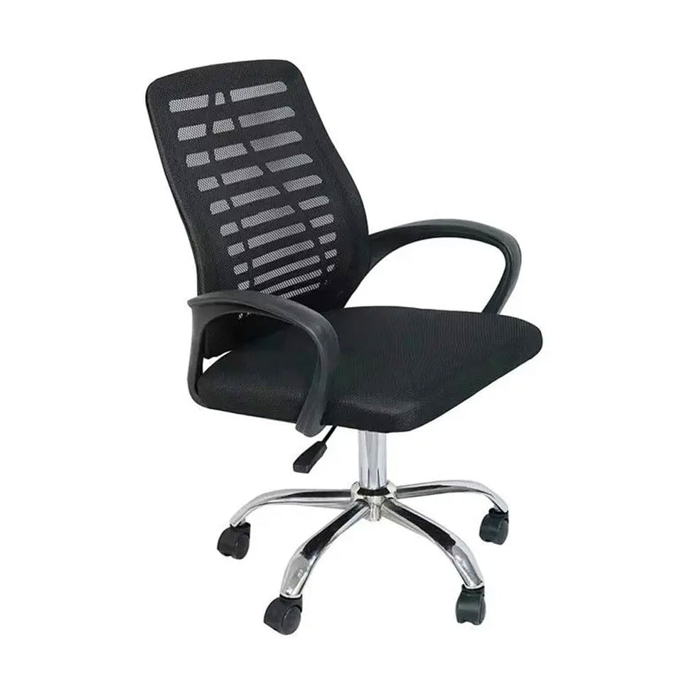 Cadeira Office Cadis com Tela Mesh Preta com Apoio de Cabeça e Base Rodizio Cromada