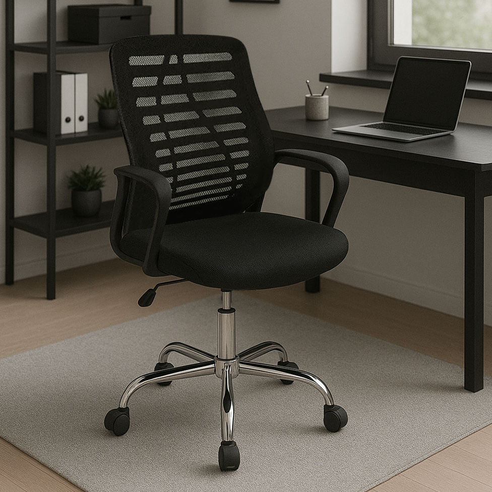 Cadeira Office Cadis com Tela Mesh Preta com Apoio de Cabeça e Base Rodizio Cromada - Imagem 4