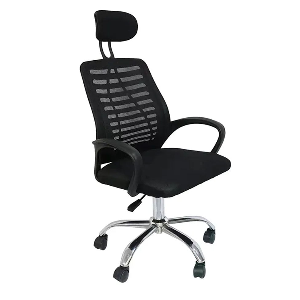 Cadeira Office Cadis com Tela Mesh Preta e Base Rodizio Cromada