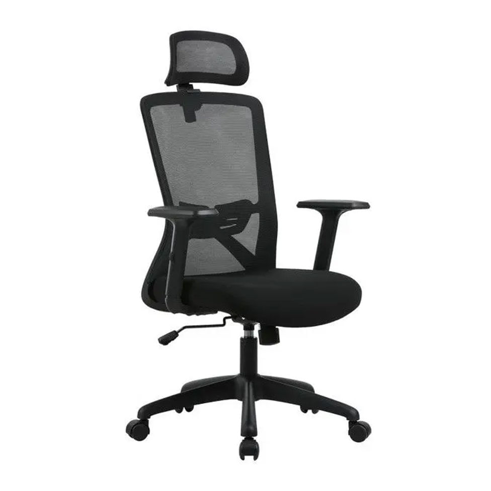 Cadeira Office Dalla Tela Mesh com Apoio de Cabeça e Braço Preta Base Rodízio Nylon