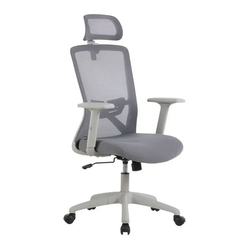 Cadeira Office Dalla Tela Mesh com Apoio de Cabeça e Braço Cinza Base Rodízio Nylon