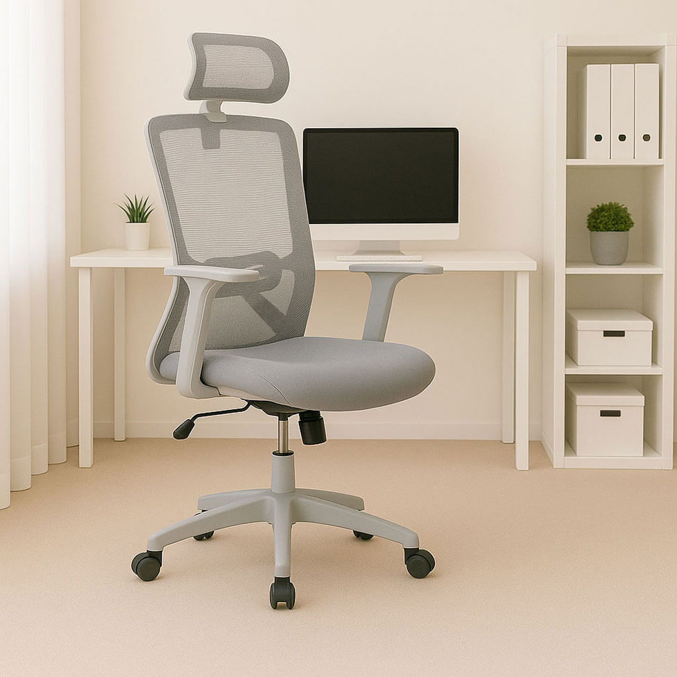 Cadeira Office Dalla Tela Mesh com Apoio de Cabeça e Braço Cinza Base Rodízio Nylon - Imagem 4