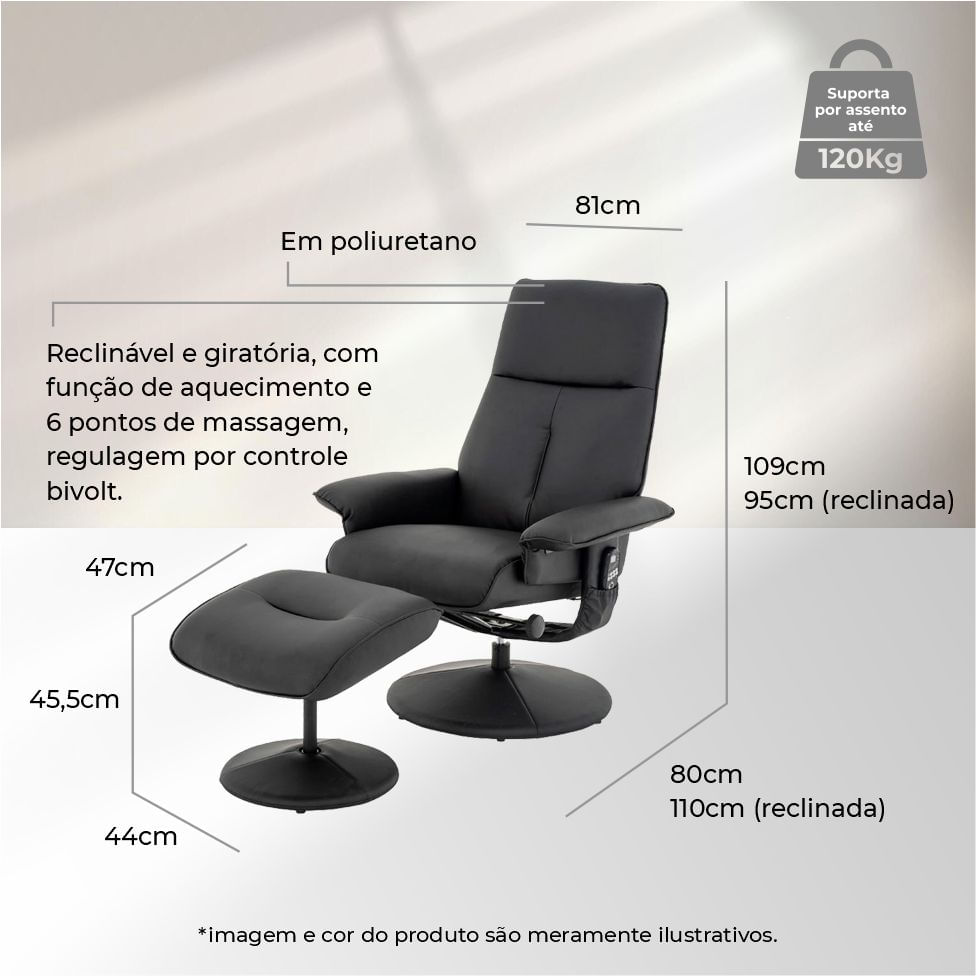 Poltrona de Massagem Nebraska Preta Bivolt - Imagem 3