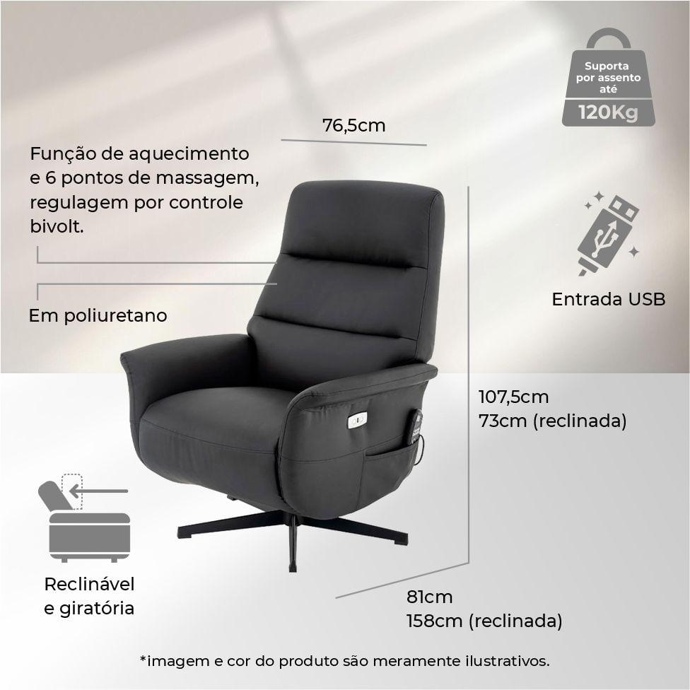 Poltrona de Massagem Michigan Preta Bivolt - Imagem 3