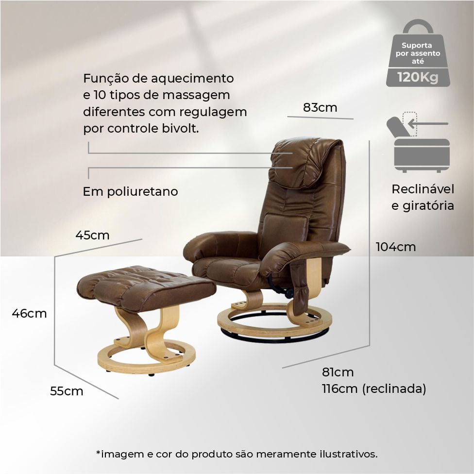 Poltrona de Massagem Louisiana Marrom Vintage Bivolt - Imagem 6