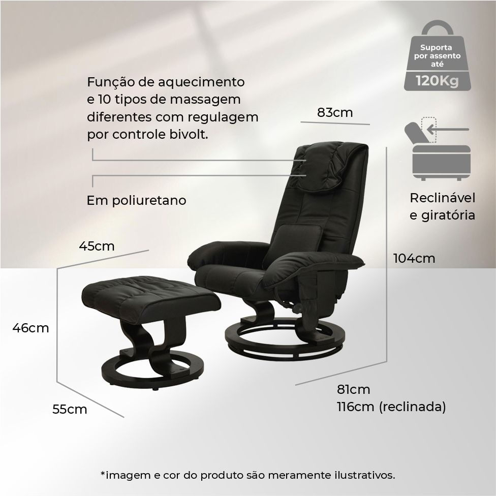 Poltrona de Massagem Louisiana Preto Bivolt - Imagem 6