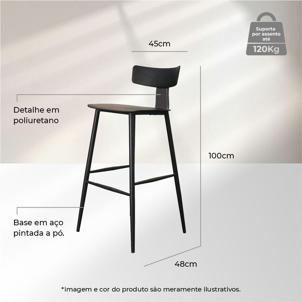 Banqueta Alta Analu em Aço Preta e Cinza Pacifico - Imagem 6