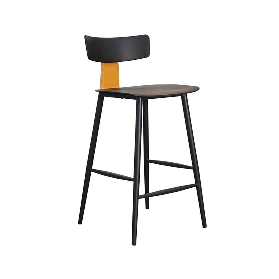 Banqueta Baixa Analu em Aço Preta e Marrom Camel