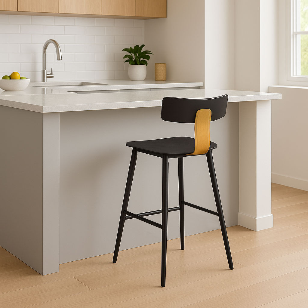 Banqueta Baixa Analu em Aço Preta e Marrom Camel - Imagem 5