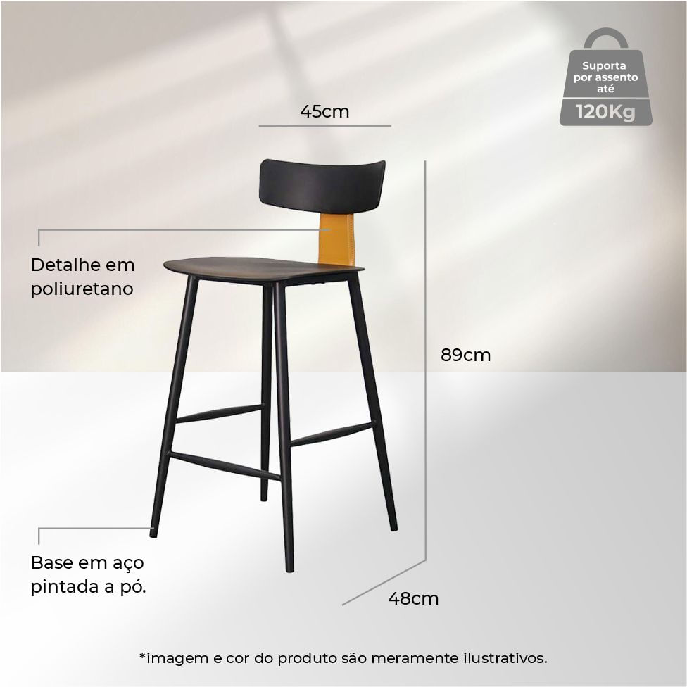 Banqueta Baixa Analu em Aço Preta e Marrom Camel - Imagem 6