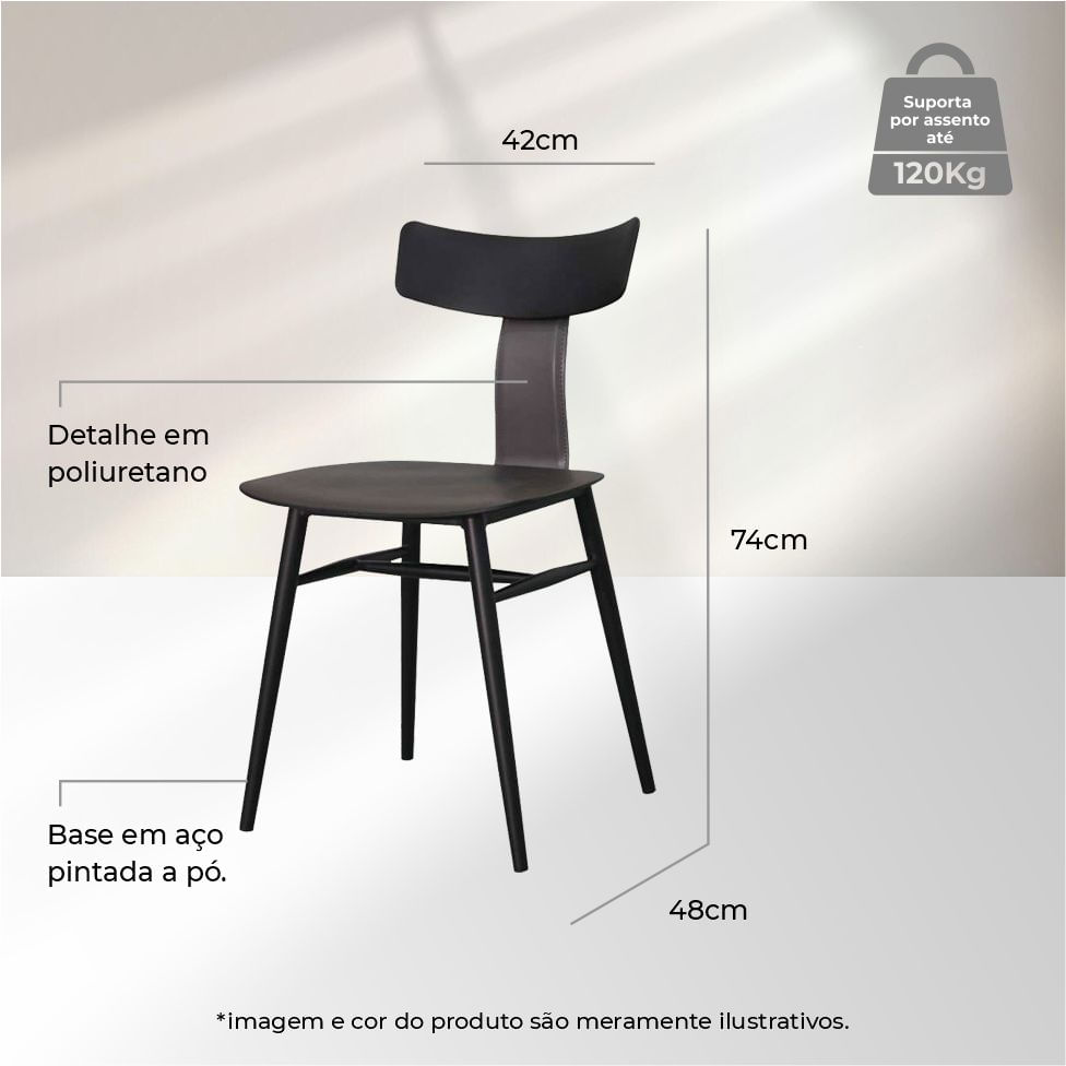 Cadeira Analu em Polipropileno Preto e Cinza - Imagem 6