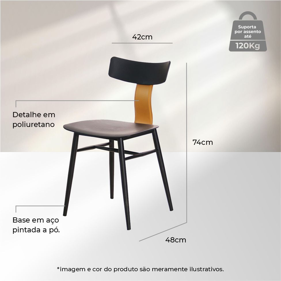 Cadeira Analu em Polipropileno Preto e Marrom Camel - Imagem 6