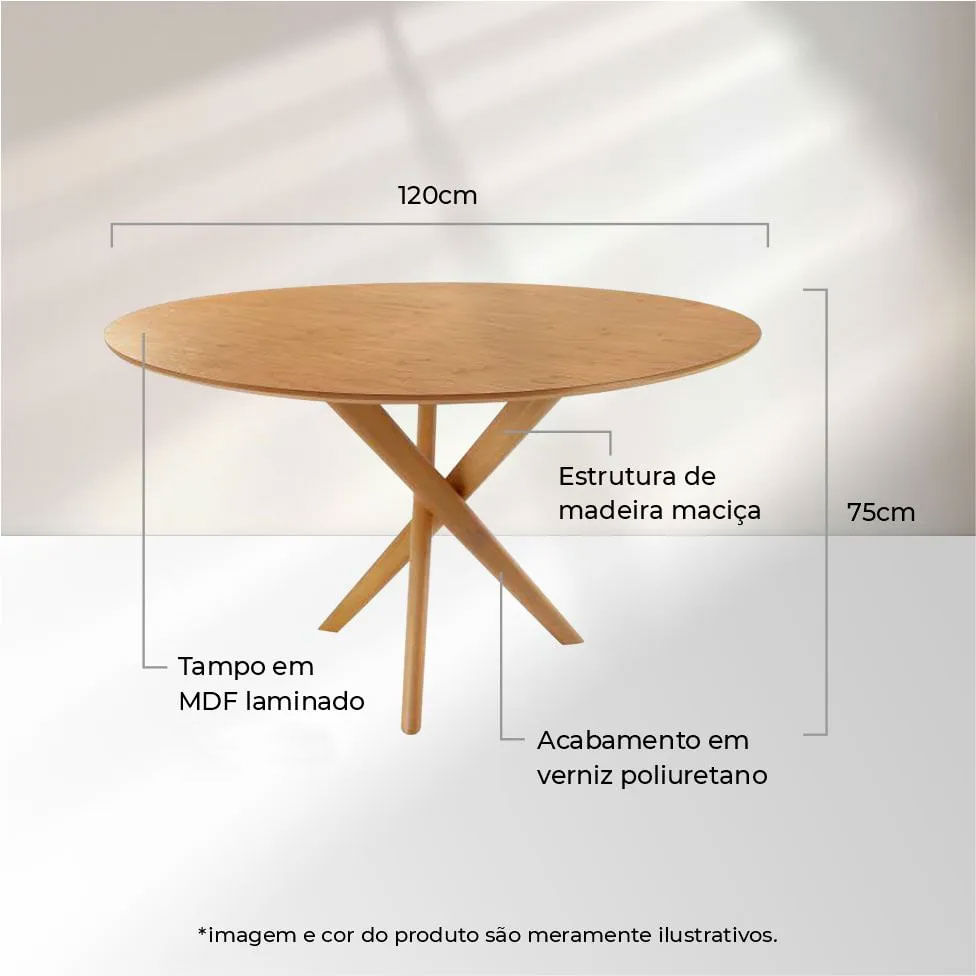 Mesa de Jantar Verso Redonda 1,20m Design Orgânico Madeira Maciça Cinamomo - Imagem 3