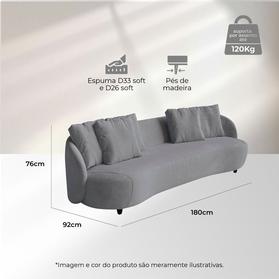 Sofá Pluma Orgânico em Linho Mescla Cinza 1,80m - Imagem 6