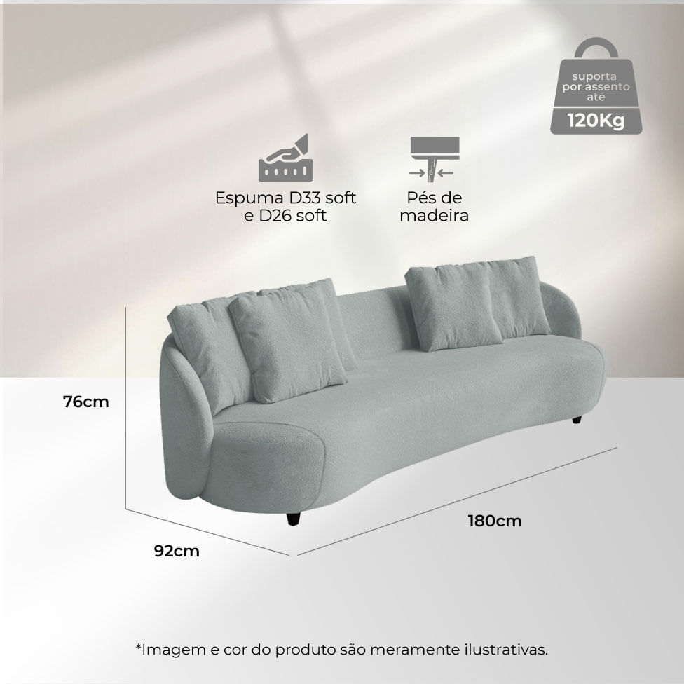 Sofá Pluma Orgânico em Linho Cinza Claro 1,80m - Imagem 6