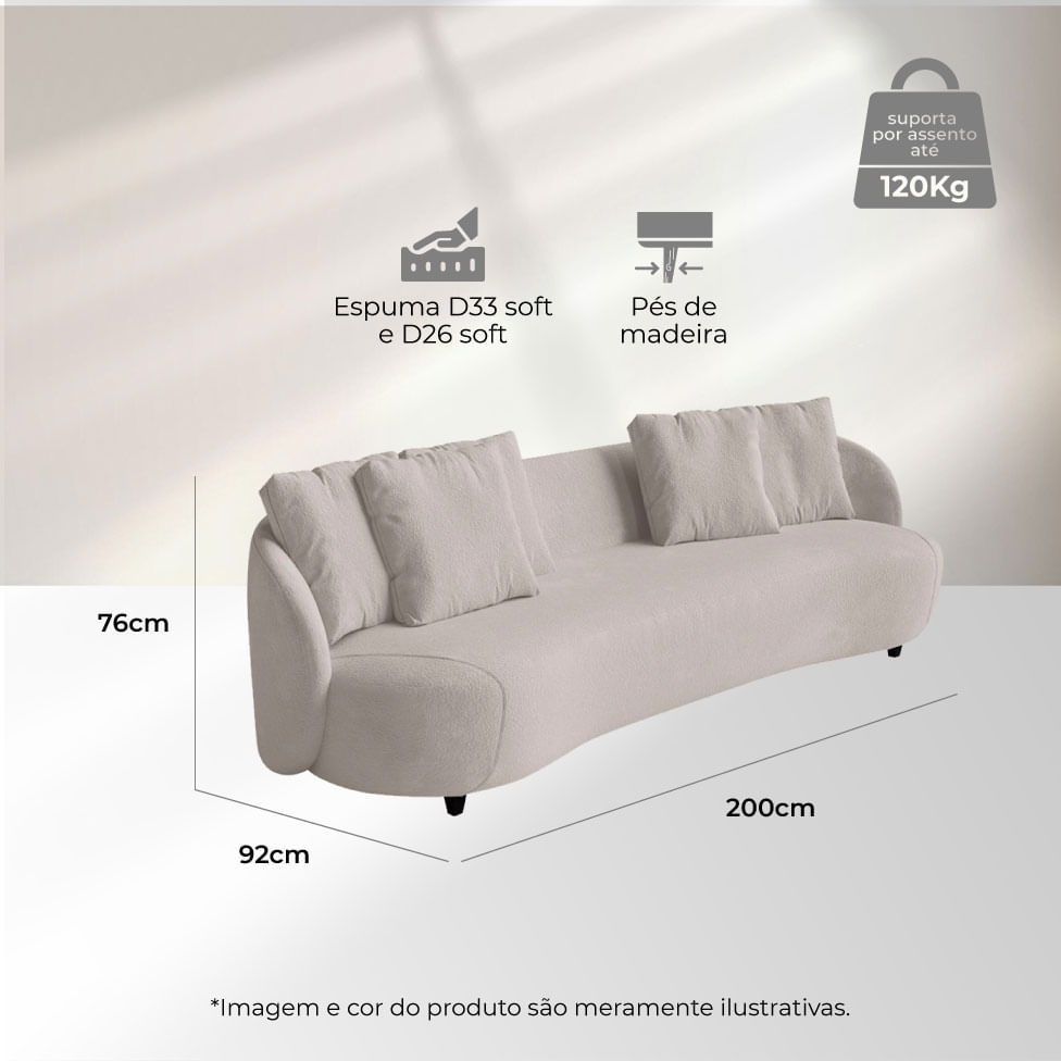 Sofá Pluma Orgânico em Linho Bege 2,00m - Imagem 6