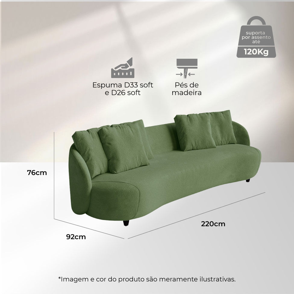 Sofá Pluma Orgânico em Linho Verde 2,20m - Imagem 6