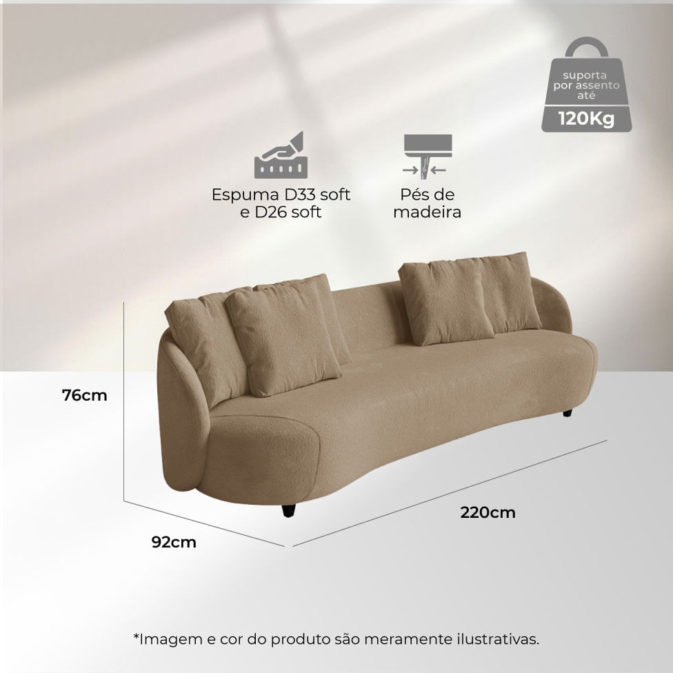 Sofá Pluma Orgânico em Linho Marrom Mescla 2,20m - Imagem 6