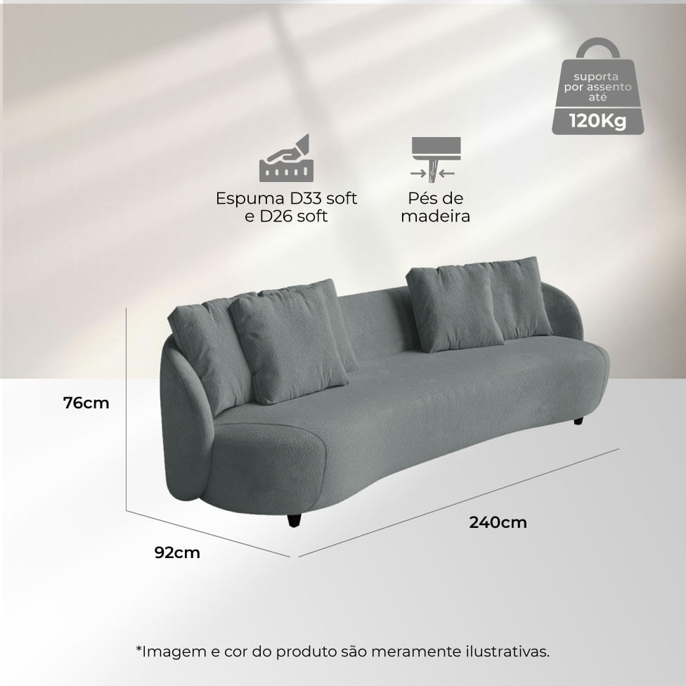 Sofá Pluma Orgânico em Linho Cinza 2,40m - Imagem 6