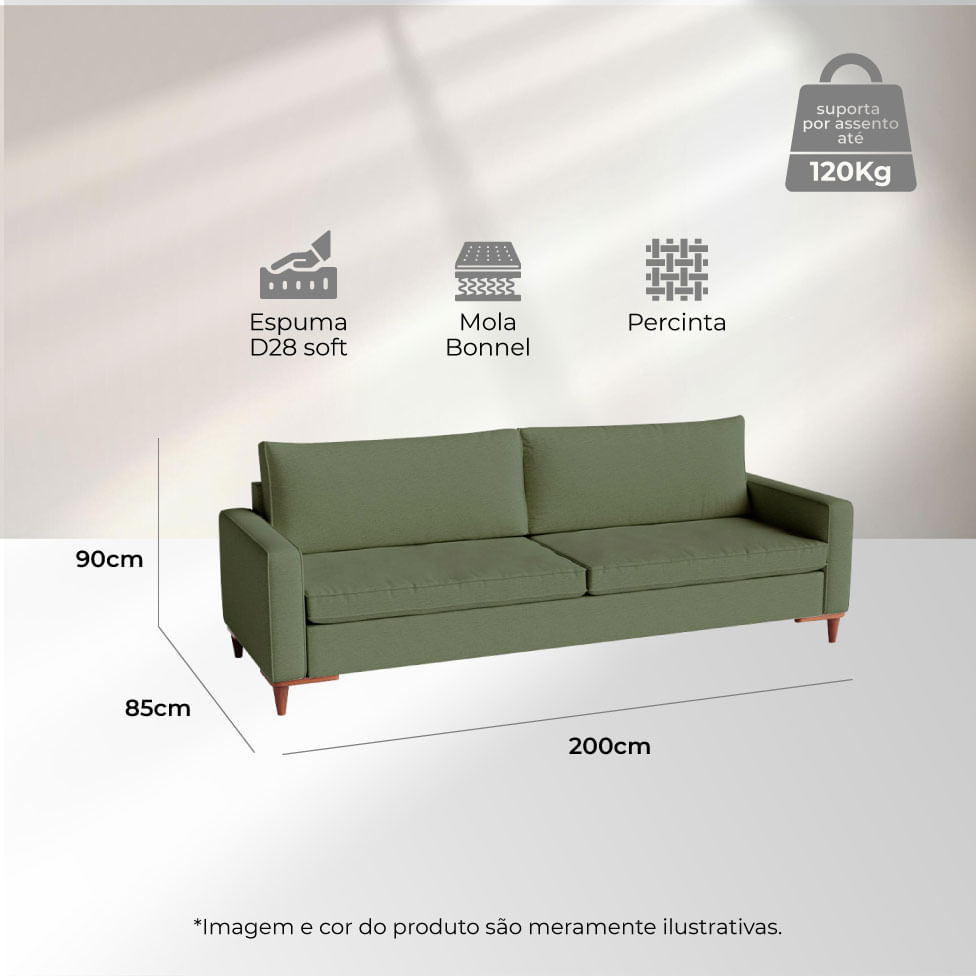 Sofá Servilha Living em Linho Verde 2,00m - Imagem 5