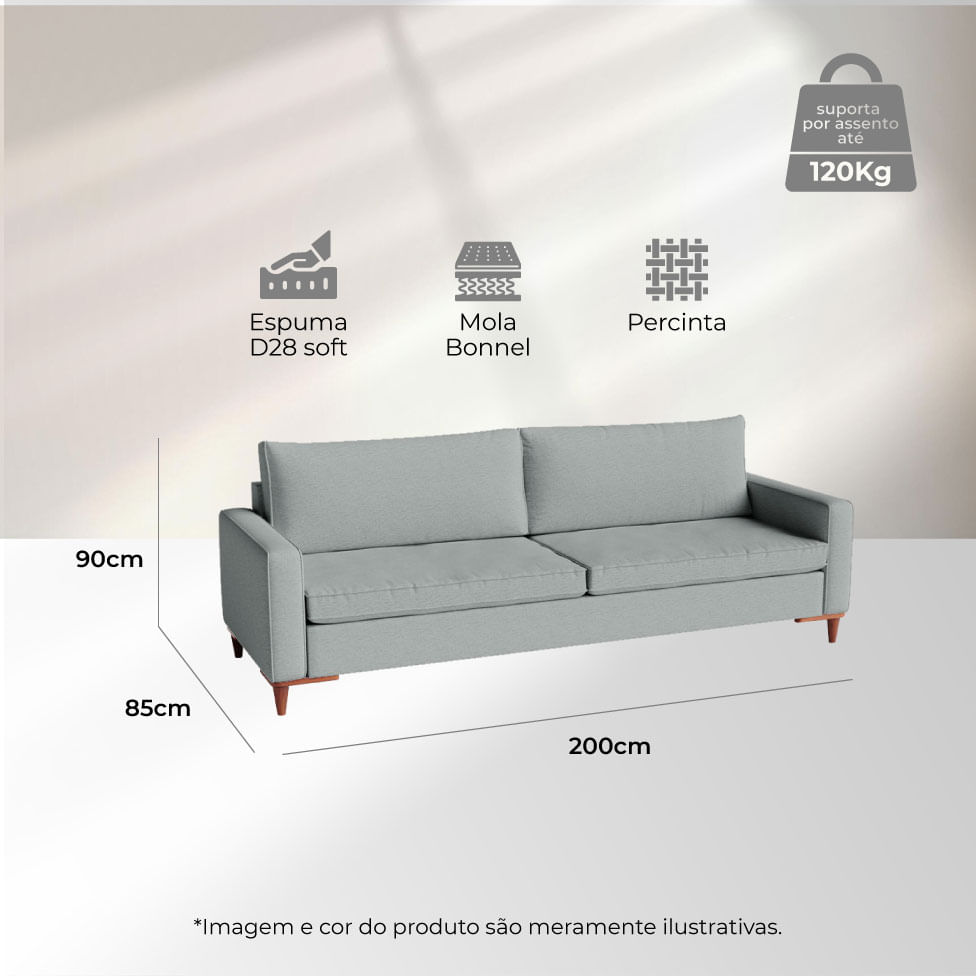 Sofá Servilha Living em Linho Cinza Claro 2,00m - Imagem 5