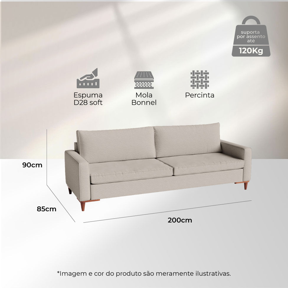 Sofá Servilha Living em Linho Bege 2,00m - Imagem 5