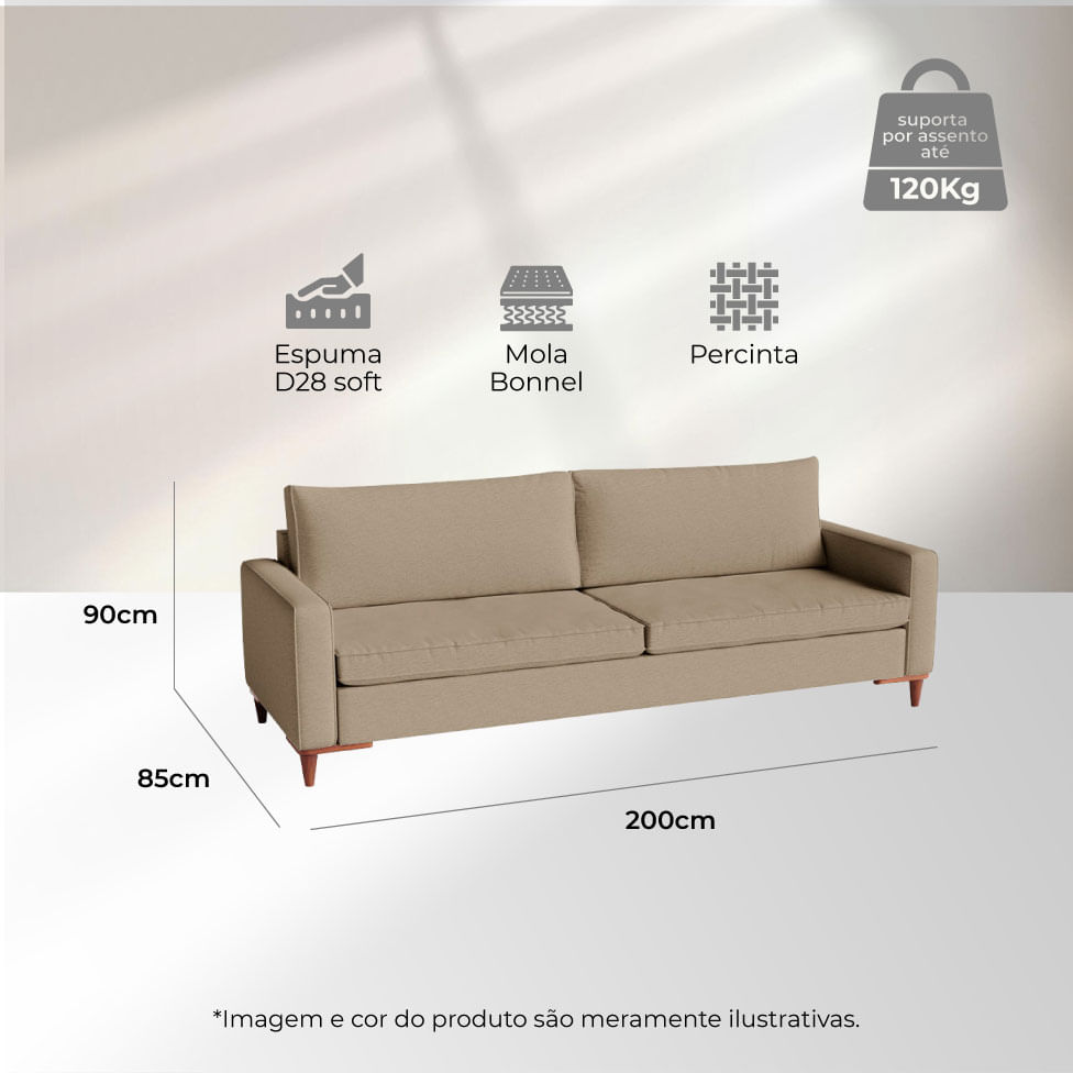 Sofá Servilha Living em Linho Marrom Mescla 2,00m - Imagem 5