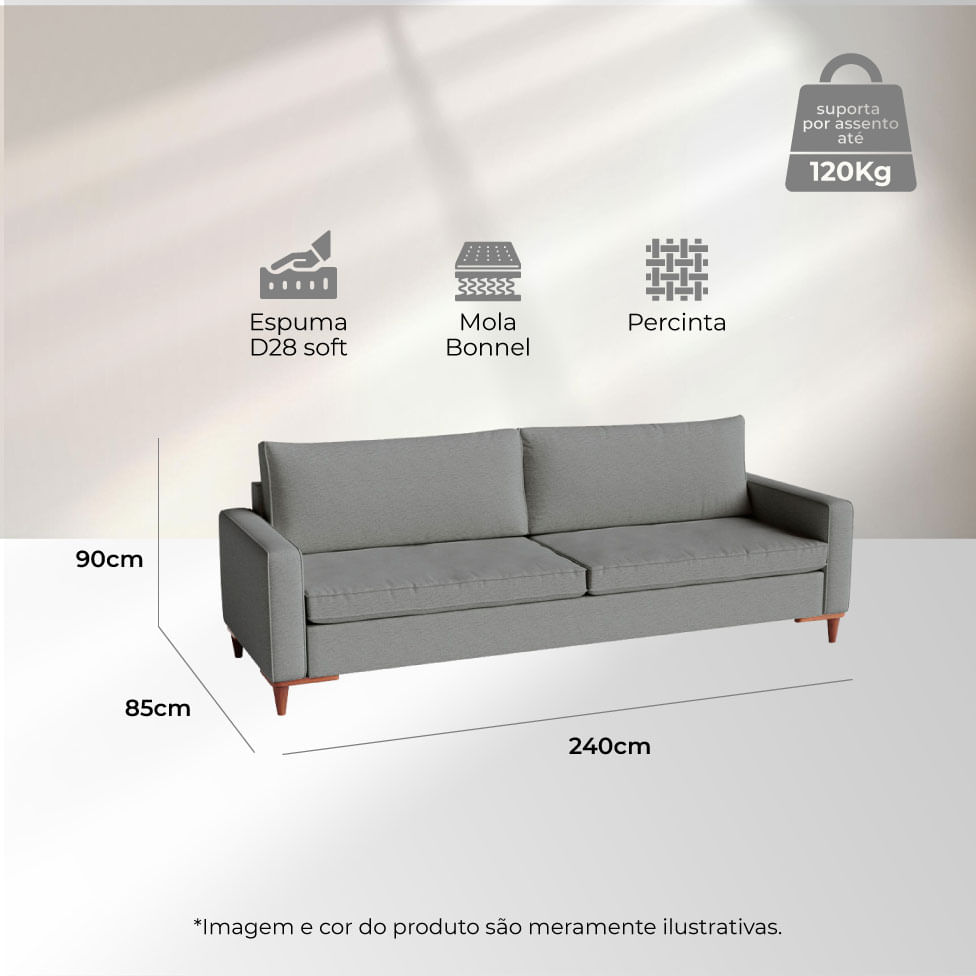 Sofá Servilha Living em Linho Cinza Mescla 2,40m - Imagem 5